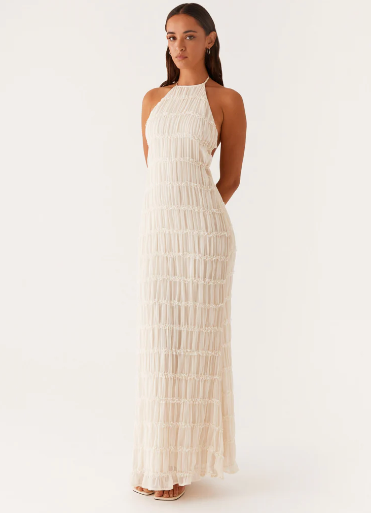 Women's Halter Maxi Dress Flowy – Elegant for Weddings & Evening Event – Lamiano