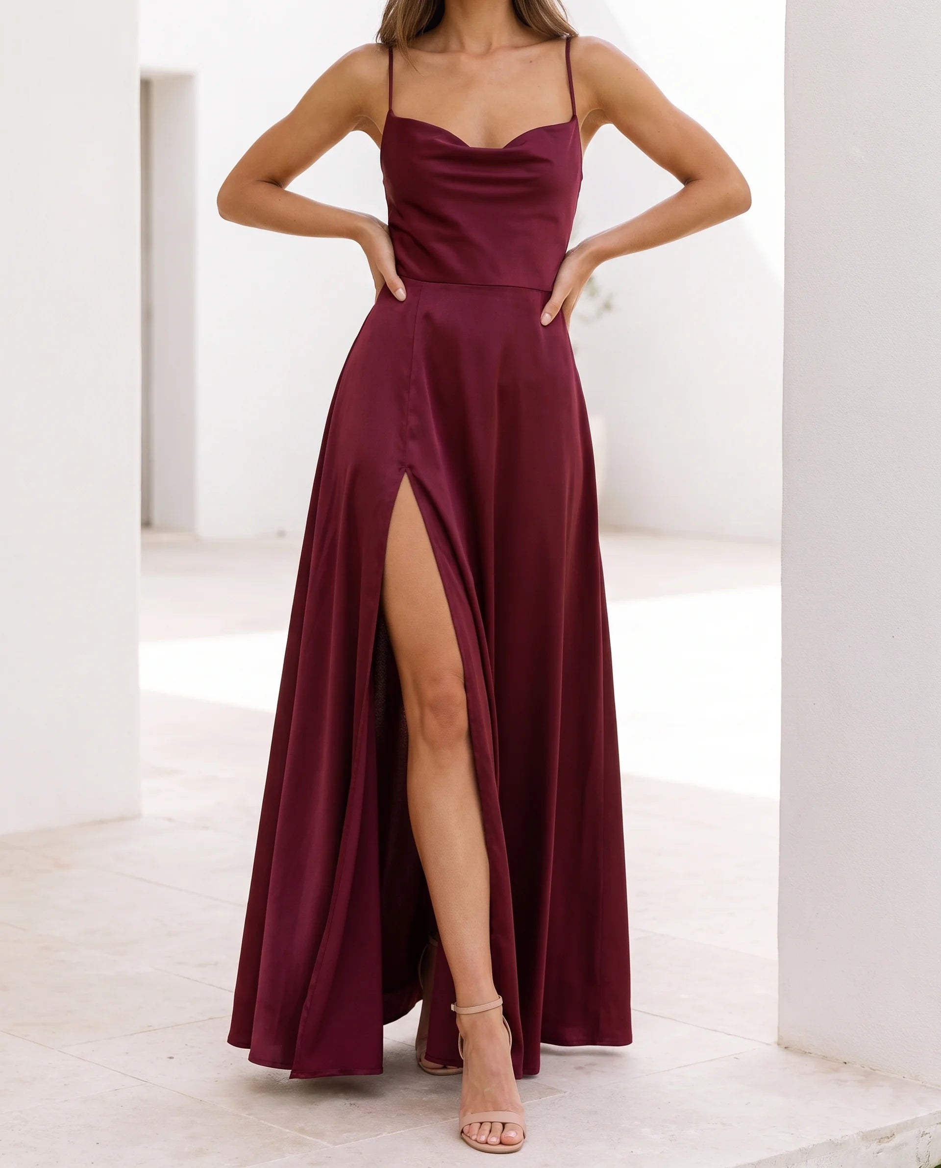 Women's Fitted Maxi Dress – Flowy Silhouette with Side Slit