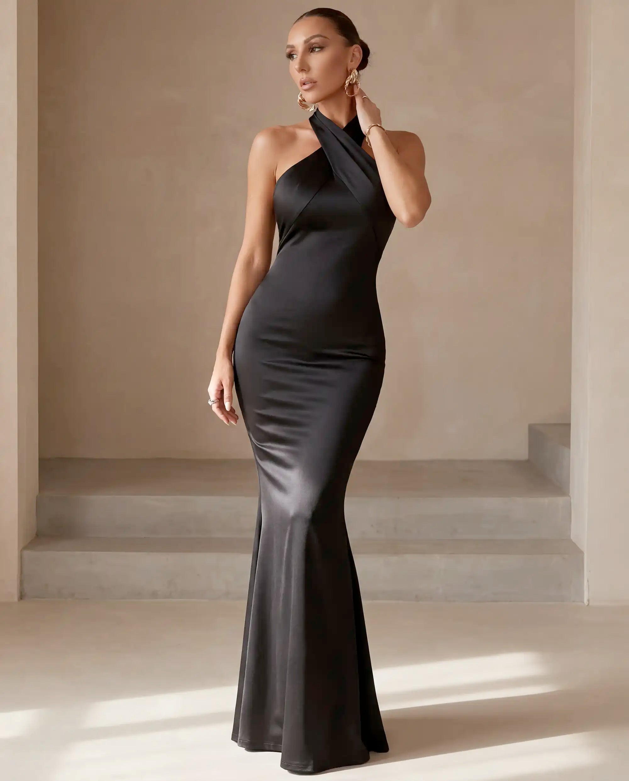 Women's Fitted Open Back Mermaid Maxi Dress – Formal Evening Gown for – Lamiano