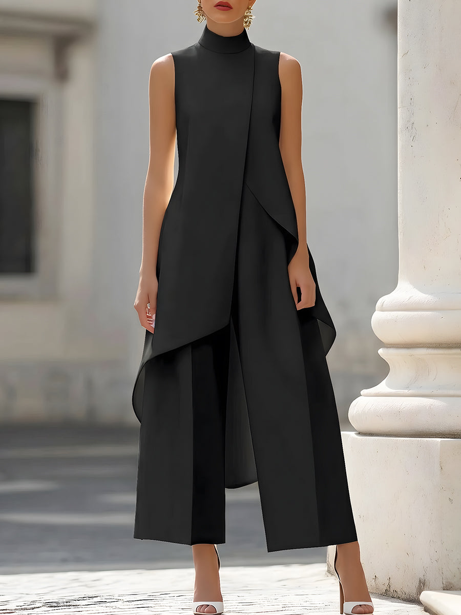 Women's Set Sleeveless – Asymmetric Layered Top with Wide-Leg Pants | Ginevra