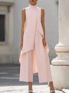 Women's Set Sleeveless – Asymmetric Layered Top with Wide-Leg Pants | Ginevra