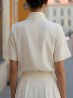 Women's Stand Collar Blouse – Minimalist Design with Short Sleeves | Serena