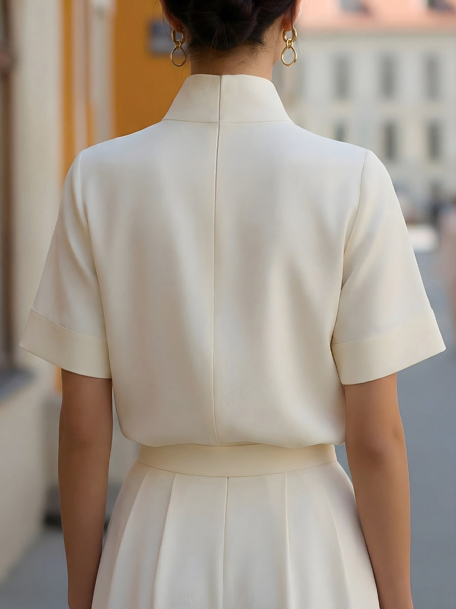 Women's Stand Collar Blouse – Minimalist Design with Short Sleeves | Serena