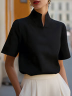 Women's Stand Collar Blouse – Minimalist Design with Short Sleeves | Serena