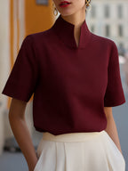 Women's Stand Collar Blouse – Minimalist Design with Short Sleeves | Serena