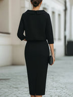 Women's Boat Neck Top and Midi Skirt Set – Three-Quarter Sleeve with Straight Silhouette | Romi