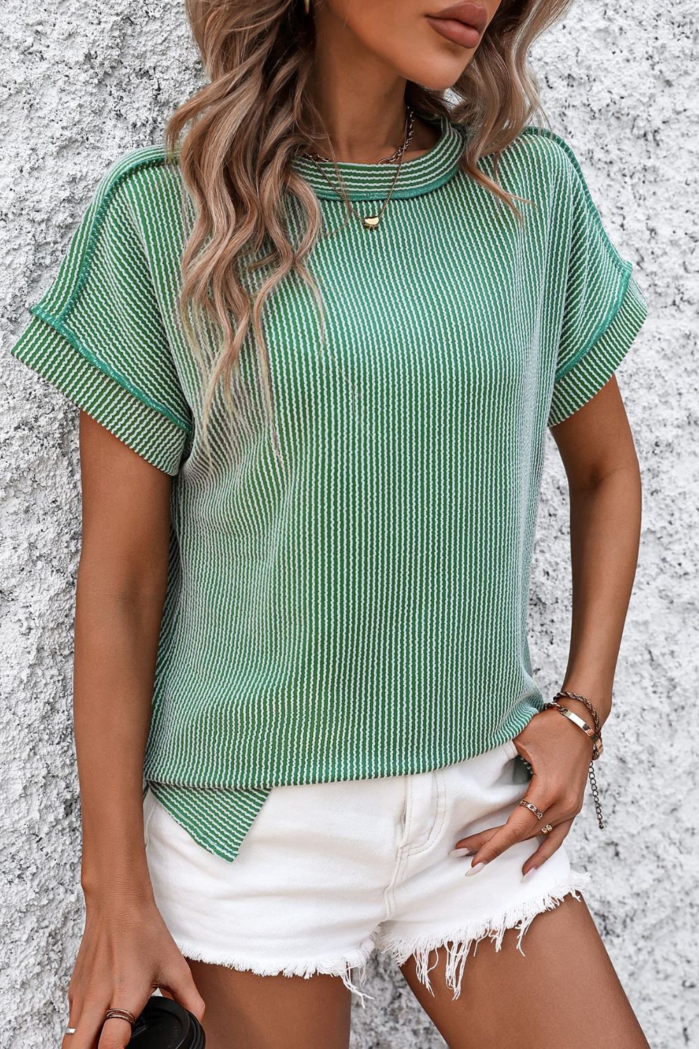 Damen T-Shirt Kurzarm Streifen gerippt Rundhals – zeitloser Alltagsbegleiter | Cleo