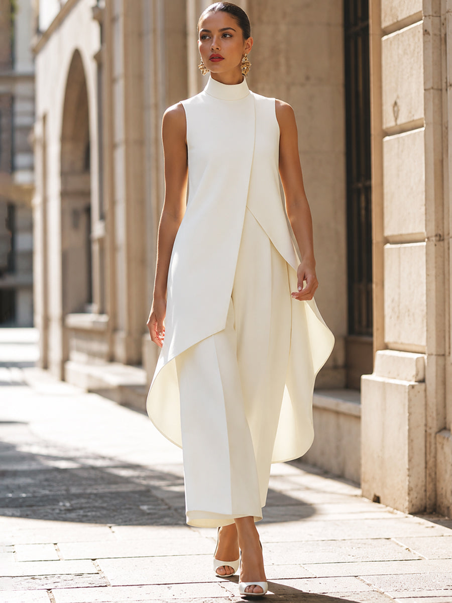 Women's Set Sleeveless – Asymmetric Layered Top with Wide-Leg Pants | Ginevra