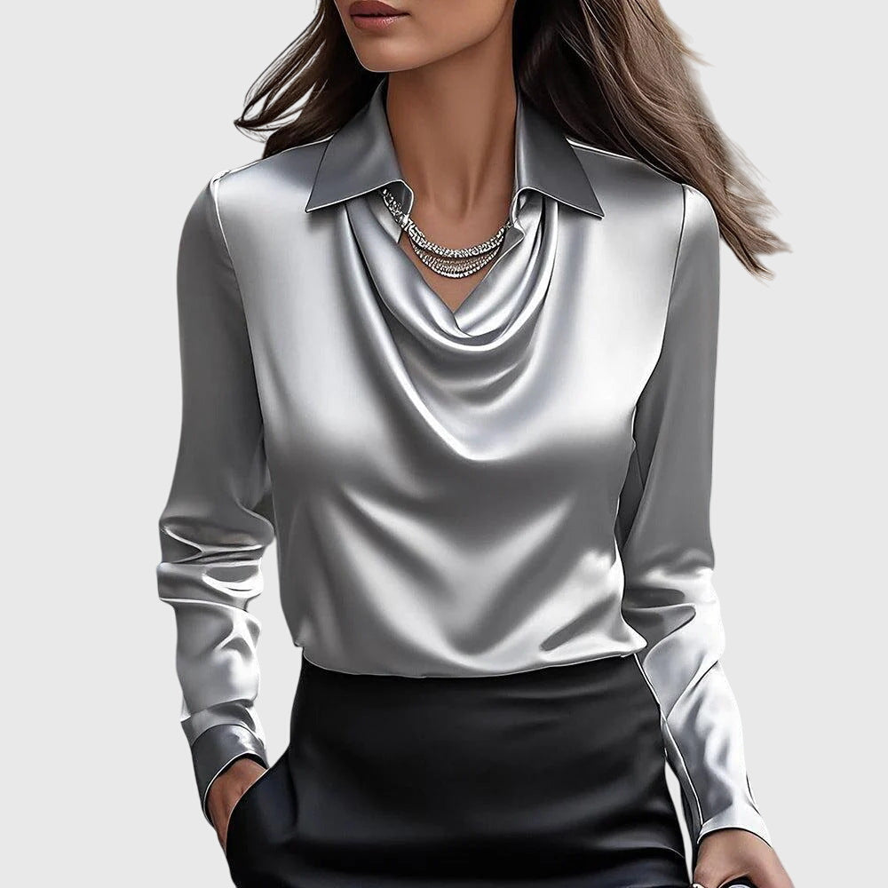 Damen Bluse fließend mit Plissee-Ausschnitt – elegant für Büro & Alltag | Kaya