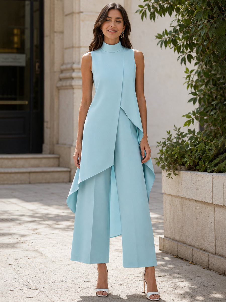 Women's Set Sleeveless – Asymmetric Layered Top with Wide-Leg Pants | Ginevra