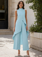 Women's Set Sleeveless – Asymmetric Layered Top with Wide-Leg Pants | Ginevra