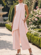Women's Set Sleeveless – Asymmetric Layered Top with Wide-Leg Pants | Ginevra