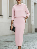 Women's Boat Neck Top and Midi Skirt Set – Three-Quarter Sleeve with Straight Silhouette | Romi