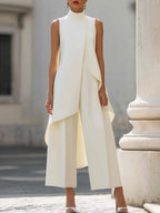 Women's Set Sleeveless – Asymmetric Layered Top with Wide-Leg Pants | Ginevra