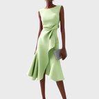 Damen Midikleid trägerlos asymmetrisch Drapierung – elegant für Hochzeitsgast und Abend | Reina