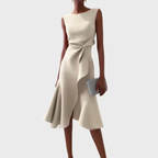 Damen Midikleid trägerlos asymmetrisch Drapierung – elegant für Hochzeitsgast und Abend | Reina