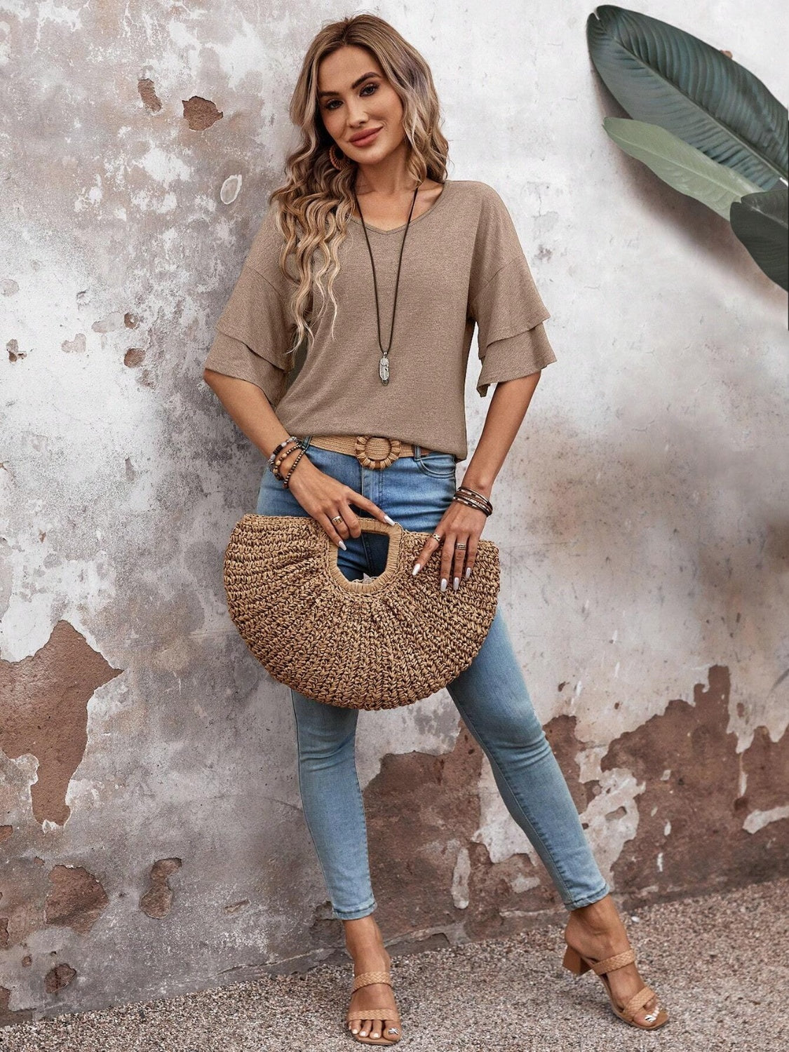Damen Bluse Halbarm V-Ausschnitt – vielseitig für Büro und Freizeit | Ella