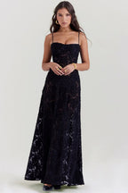 Damen Sommerkleid Maxikleid rückenfrei verstellbare Träger fließend – Gartenparty & Hochzeitsgast | Dafne