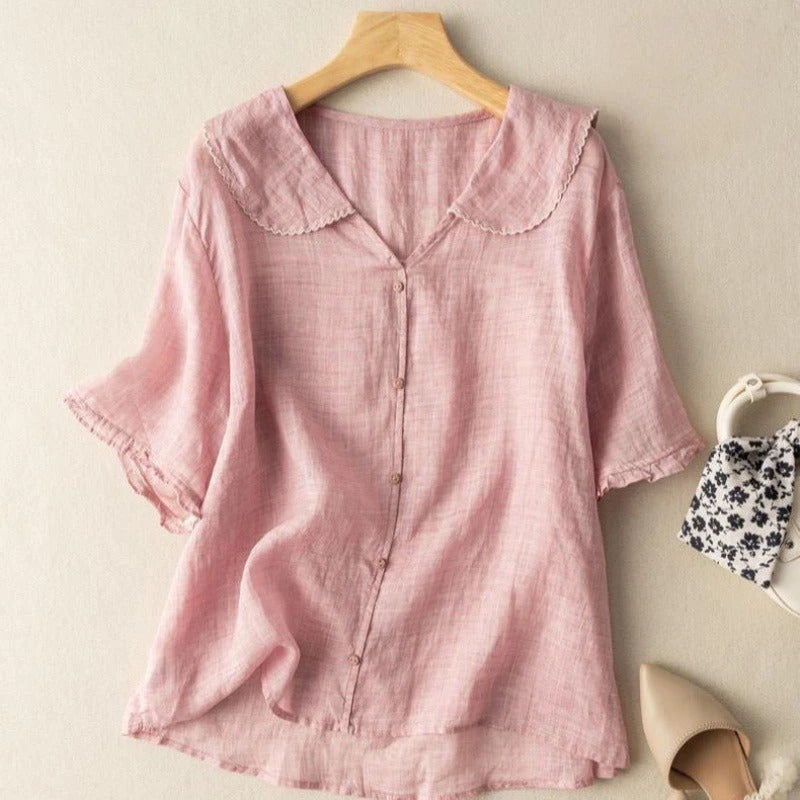 Damen Bluse fließend mit Knopfleiste – zeitloser Vintage-Stil | Ida