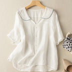 Damen Bluse fließend mit Knopfleiste – zeitloser Vintage-Stil | Ida