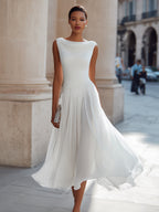 Damen Midikleid ärmellos – Drapierter Ausschnitt und gefältelter Rock | Marcella