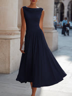 Damen Midikleid ärmellos – Drapierter Ausschnitt und gefältelter Rock | Marcella