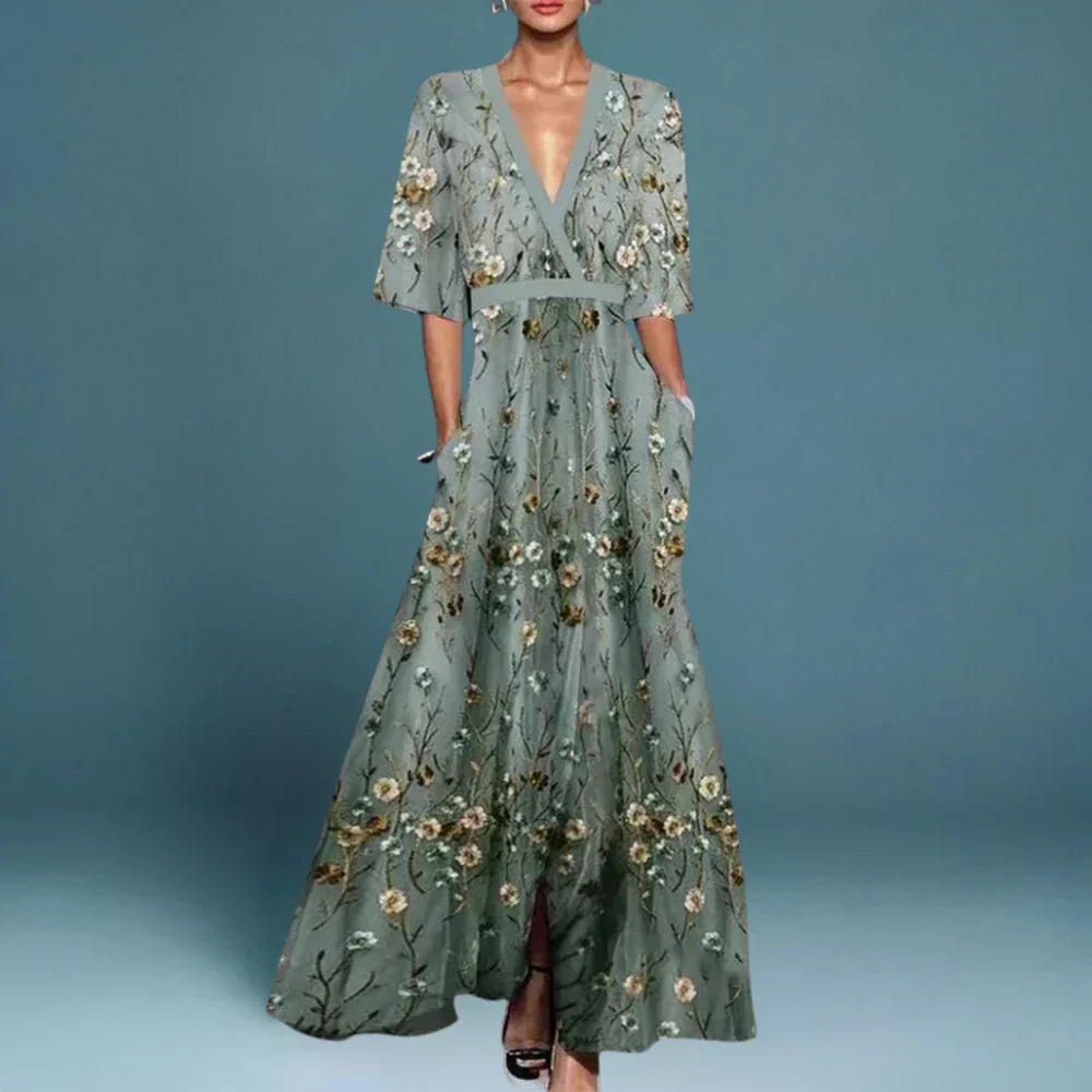 Damen Maxikleid Blumenprint fließend leicht – romantisch für Gartenparty & Sommer | Arabella