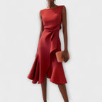 Damen Midikleid trägerlos asymmetrisch Drapierung – elegant für Hochzeitsgast und Abend | Reina