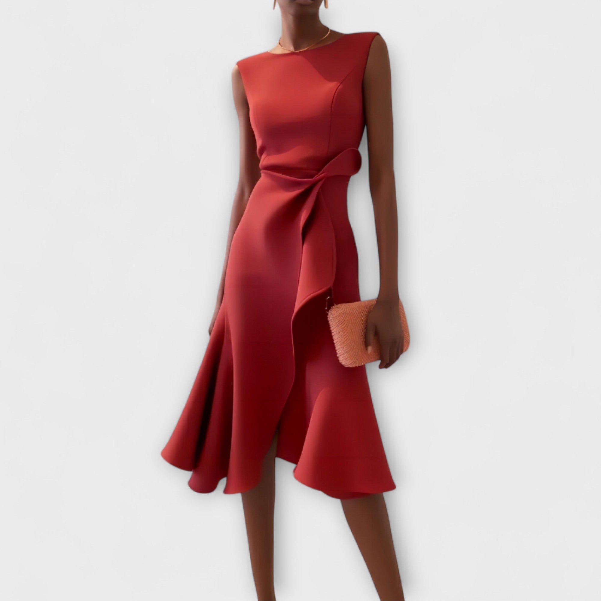 Damen Midikleid trägerlos asymmetrisch Drapierung – elegant für Hochzeitsgast und Abend | Reina