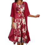 Damen Maxikleid mit Strickjacke Blumen-Set – zweiteilig, festlich | Dina