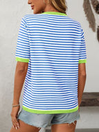 Damen T-Shirt Kurzarm Streifen Strick Rundhals – lässig & vielseitig kombinierbar | Anna