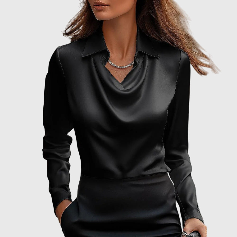 Damen Bluse fließend mit Plissee-Ausschnitt – elegant für Büro & Alltag | Kaya