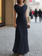 Women's Draped Cowl-Neck Maxi Dress – Flowing Silhouette with Ruched Waist | Allegra