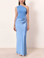 Damen Maxikleid One-Shoulder plissiert fließend – Hochzeit & Gala festlich | Kira