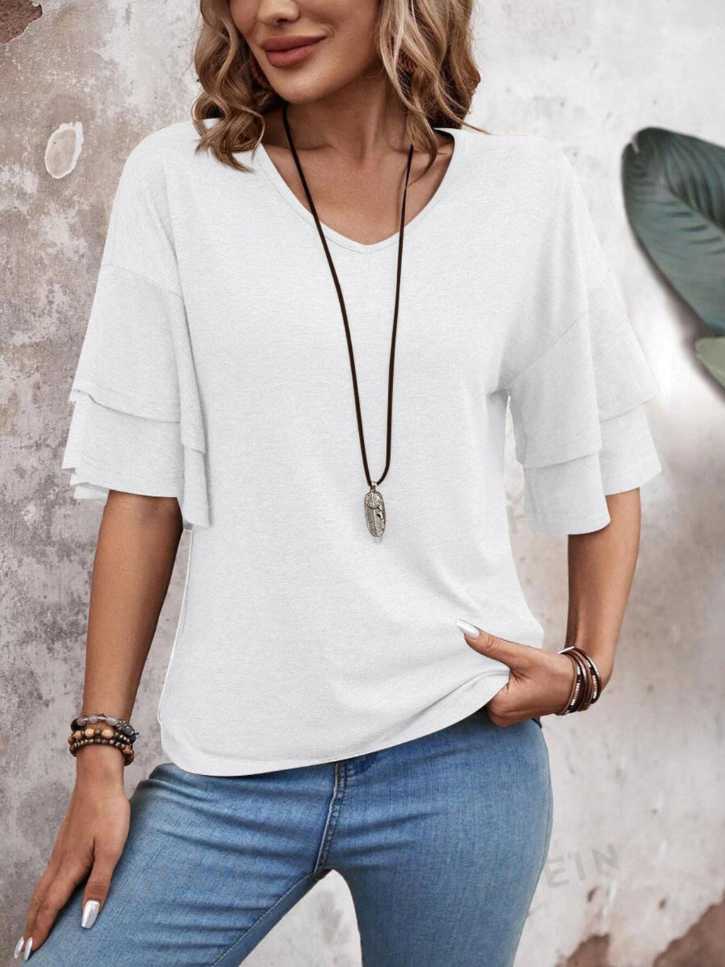 Damen Bluse Halbarm V-Ausschnitt – vielseitig für Büro und Freizeit | Ella