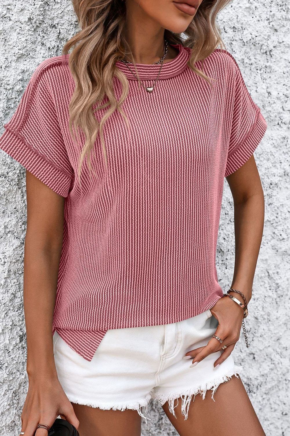 Damen T-Shirt Kurzarm Streifen gerippt Rundhals – zeitloser Alltagsbegleiter | Cleo