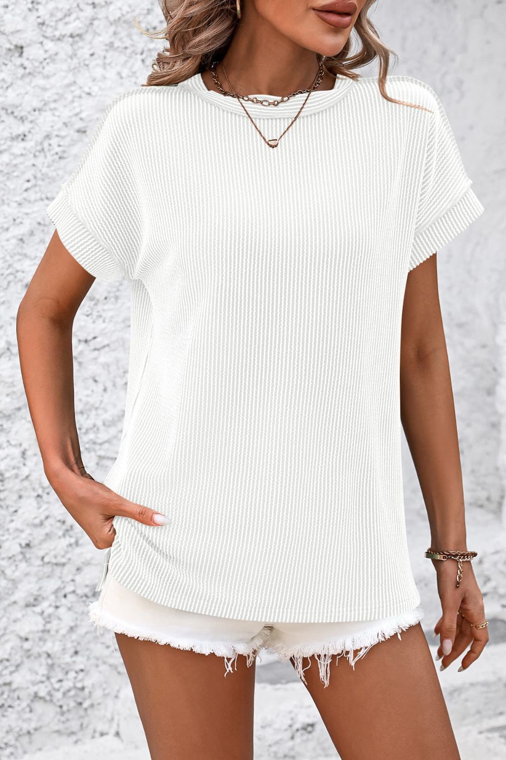 Damen T-Shirt Kurzarm Streifen gerippt Rundhals – zeitloser Alltagsbegleiter | Cleo