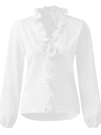 Damen Bluse Langarm V-Ausschnitt mit Rüschen – feminin für Büro & Abend | Lila