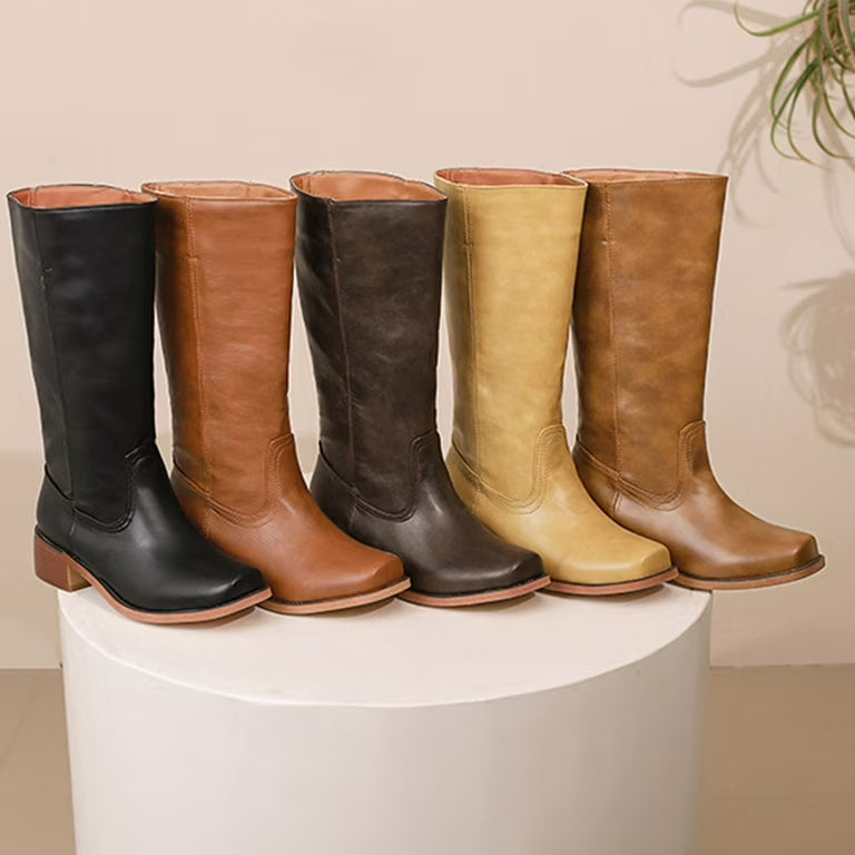 Damen Langschaftstiefel Kunstleder Blockabsatz – vielseitig für Alltag & Abend | Noah