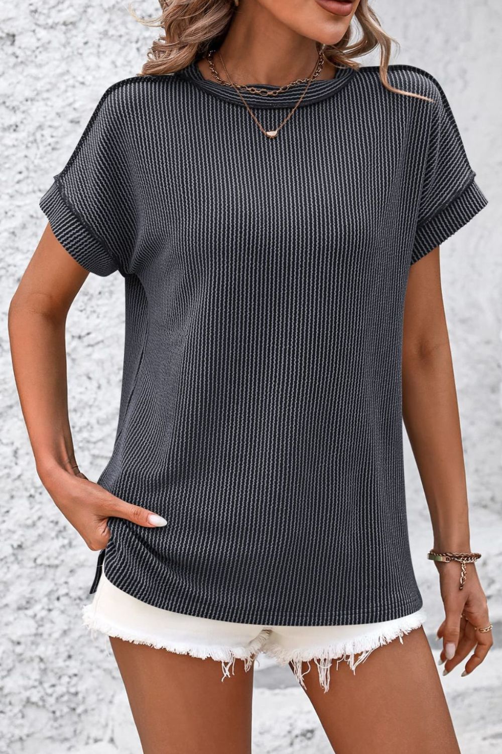 Damen T-Shirt Kurzarm Streifen gerippt Rundhals – zeitloser Alltagsbegleiter | Cleo