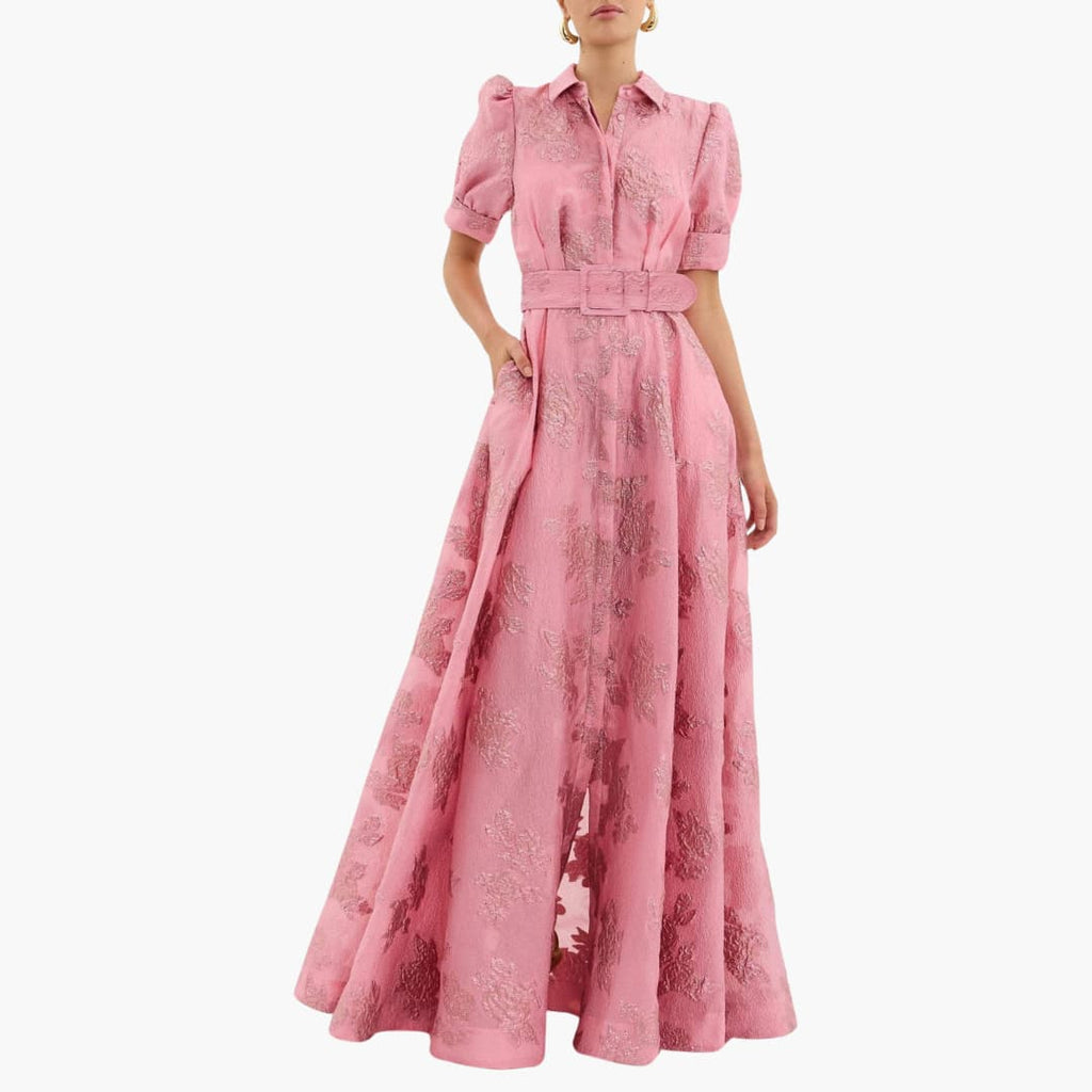 Damen Blumenkleid Puffärmel mit Gürtel – Partykleid tailliert für festliche und entspannte Anlässe | Caroline