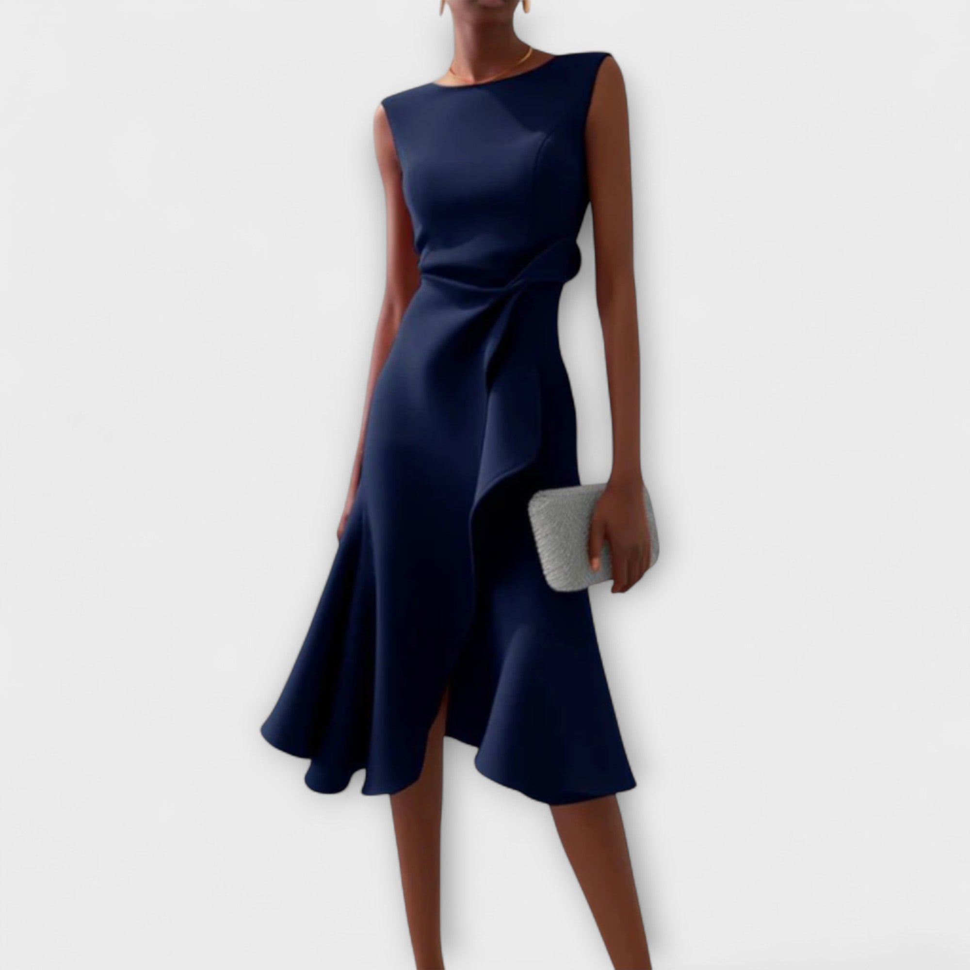 Damen Midikleid trägerlos asymmetrisch Drapierung – elegant für Hochzeitsgast und Abend | Reina