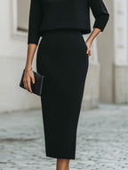 Women's Boat Neck Top and Midi Skirt Set – Three-Quarter Sleeve with Straight Silhouette | Romi