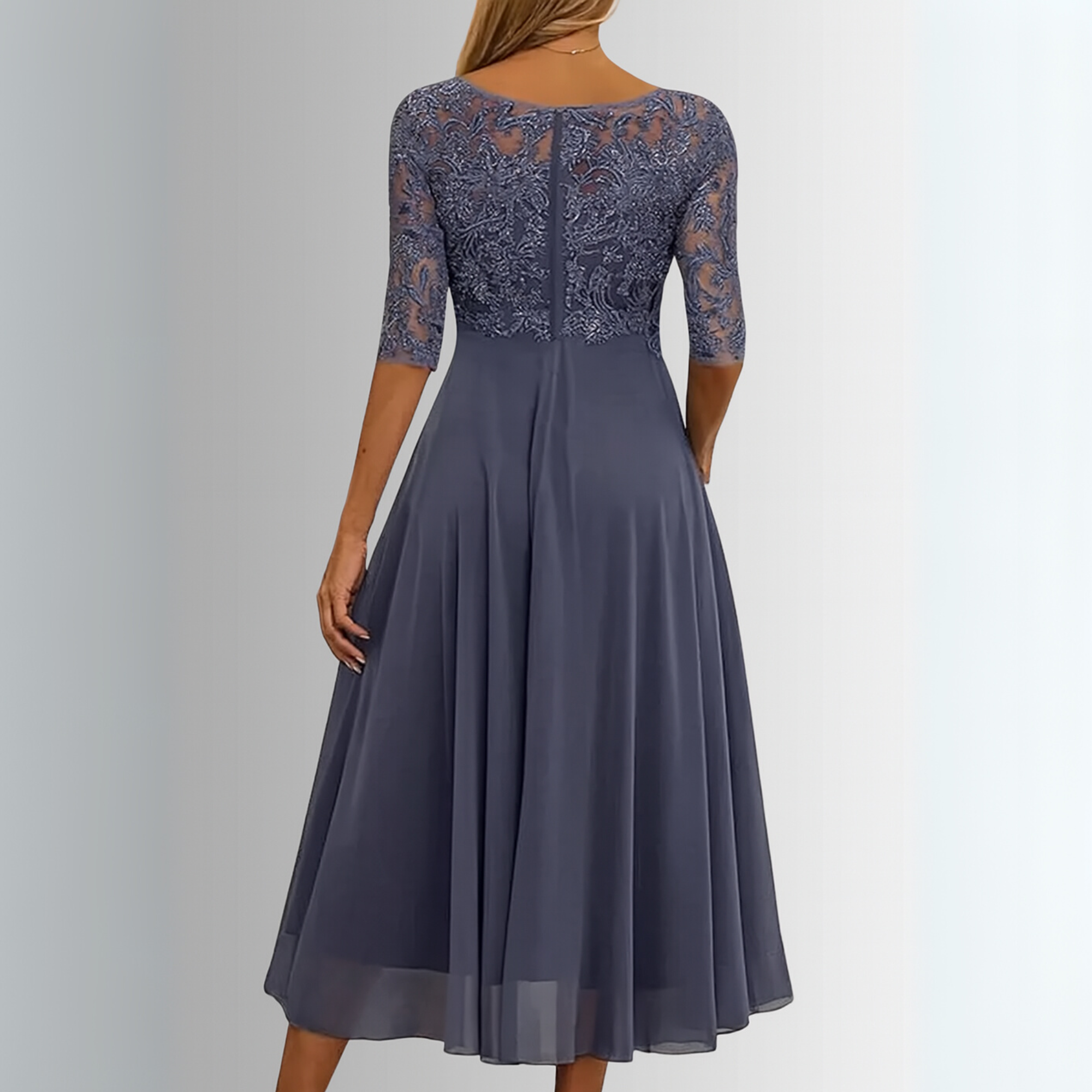 Damen Midikleid Spitzenoberteil mehrlagig fließend – zeitlos festlich für Hochzeiten und Abendveranstaltungen | Elise