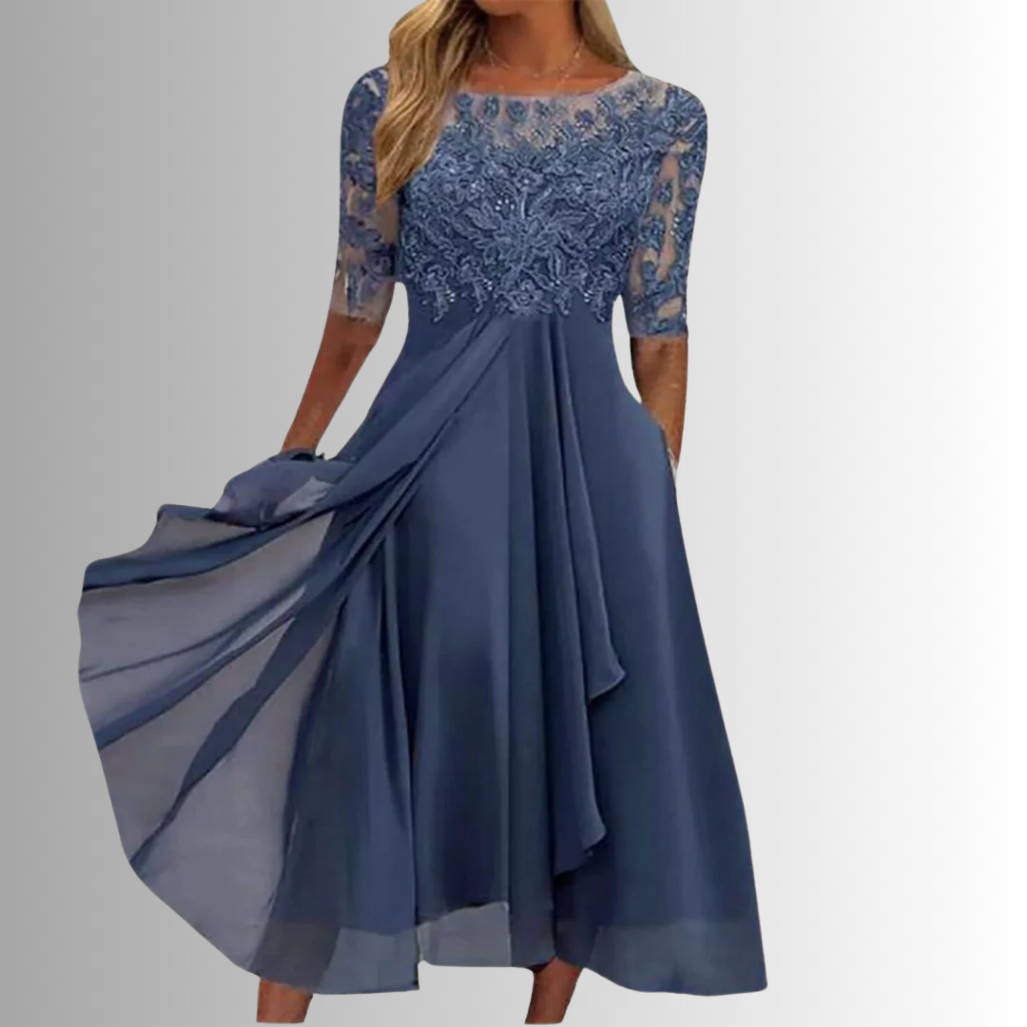 Damen Midikleid Spitzenoberteil mehrlagig fließend – zeitlos festlich für Hochzeiten und Abendveranstaltungen | Elise