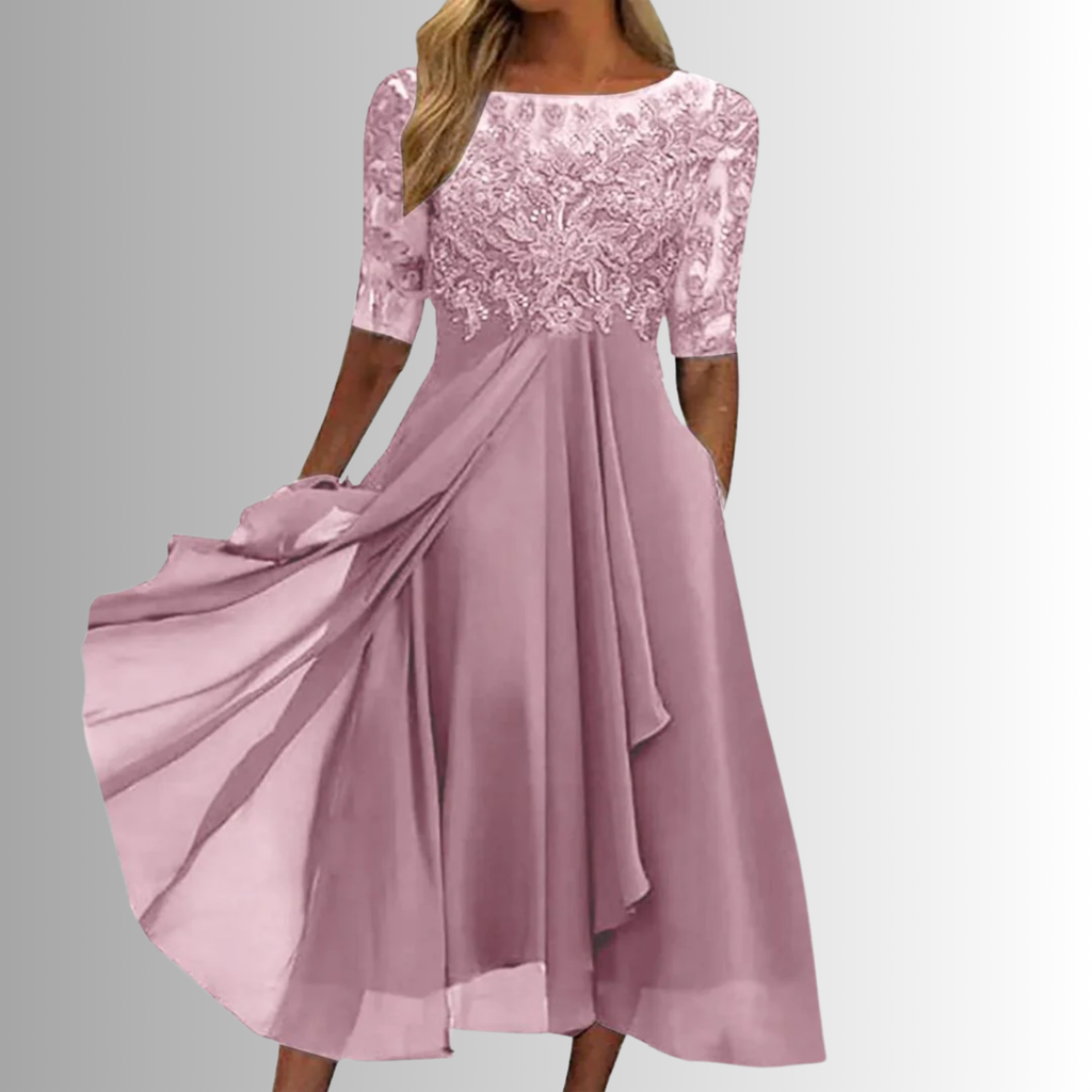 Damen Midikleid Spitzenoberteil mehrlagig fließend – zeitlos festlich für Hochzeiten und Abendveranstaltungen | Elise