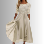 Damen Midikleid Spitzenoberteil mehrlagig fließend – zeitlos festlich für Hochzeiten und Abendveranstaltungen | Elise