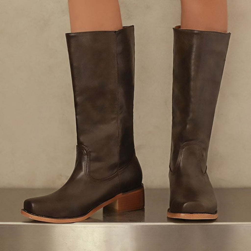 Damen Langschaftstiefel Kunstleder Blockabsatz – vielseitig für Alltag & Abend | Noah