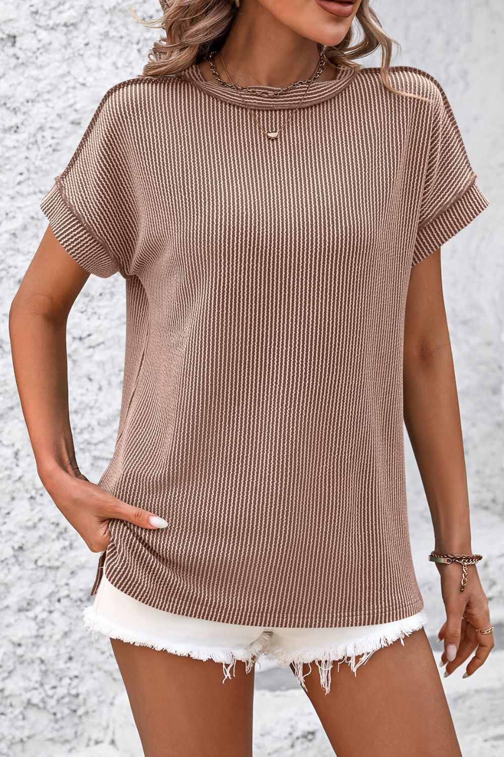 Damen T-Shirt Kurzarm Streifen gerippt Rundhals – zeitloser Alltagsbegleiter | Cleo
