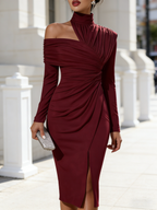 Damen Abendkleid asymmetrisch – Drapiert mit hohem Kragen und einem Schulterdesign | Ornella